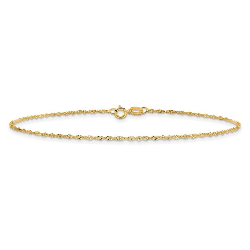 Curata 10k or 14k Yellow Gold 7" 1mm Diamond-cut Singapore Chain Layering Bracelet