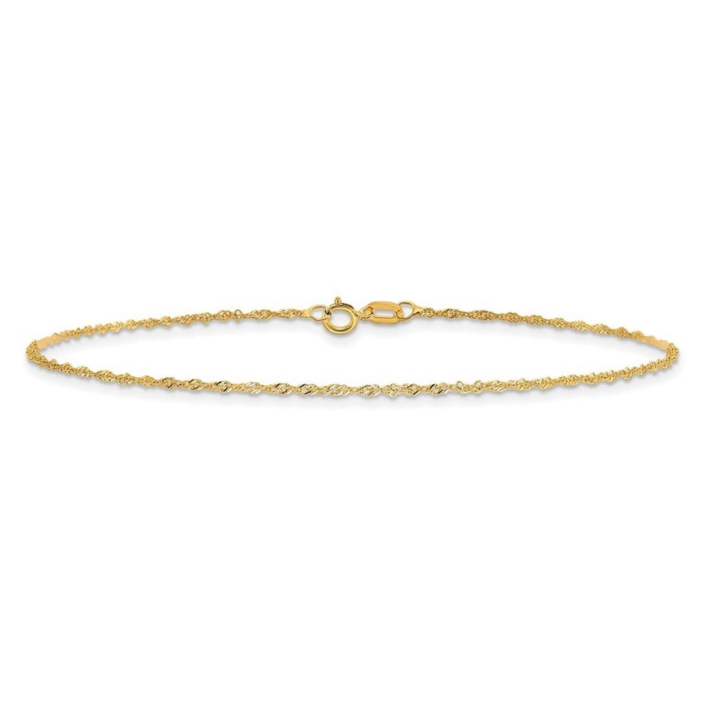 Curata 10k or 14k Yellow Gold 7" 1mm Diamond-cut Singapore Chain Layering Bracelet