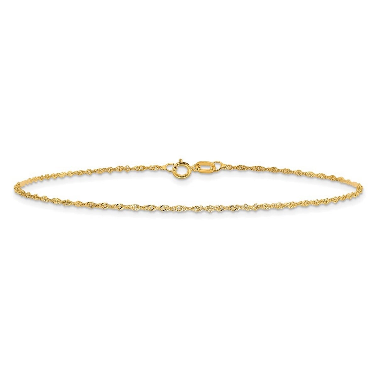 Curata 10k or 14k Yellow Gold 7" 1mm Diamond-cut Singapore Chain Bracelet