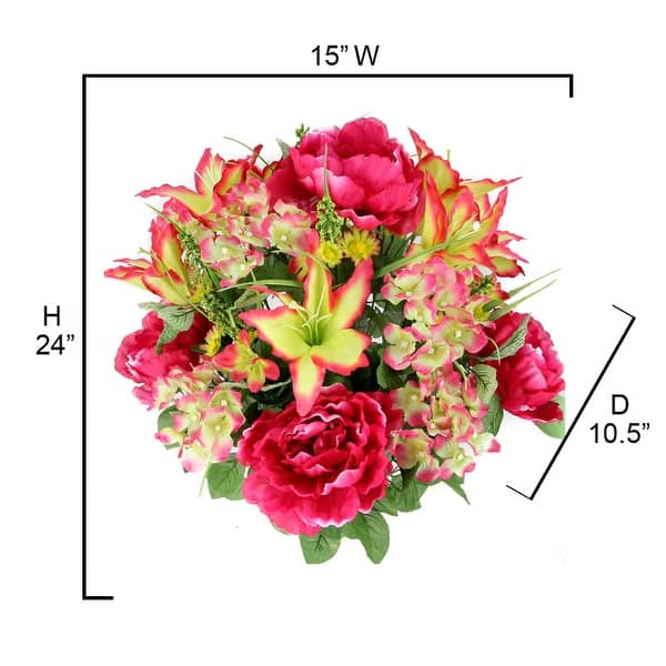 dimension image slide 3 of 4, 24-stem Faux Tiger Lily and Peony Mixed Bouquet