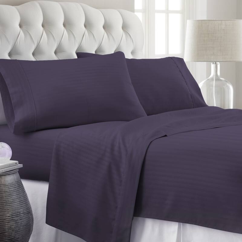 Simply Soft 4-piece Deep Pocket Striped Embossed Bed Sheet Set