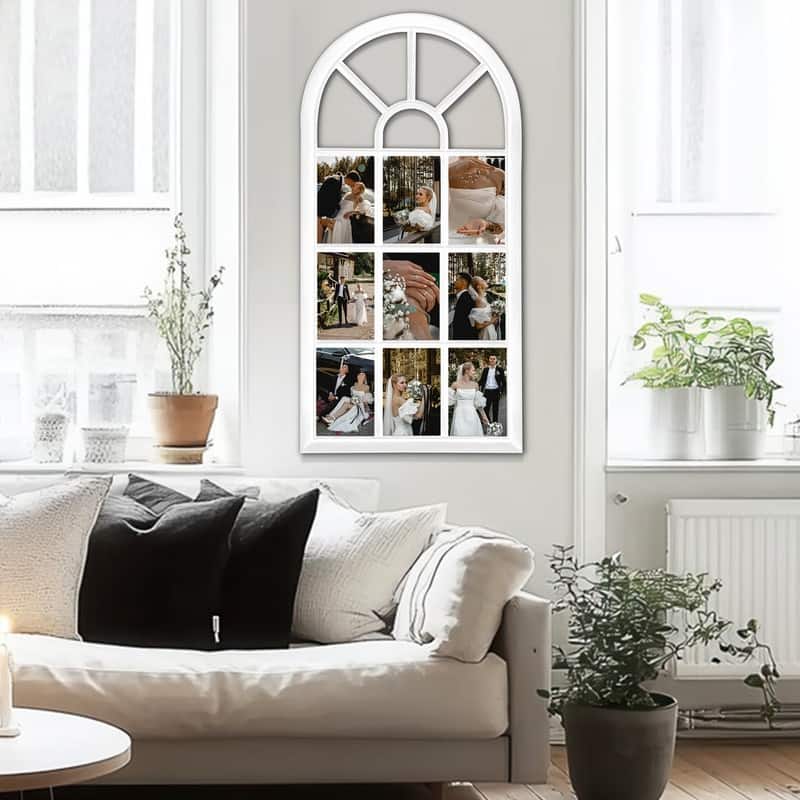 Gallery Distressed Arched Window Pane Wall Hanging Decorative Photo Collage Picture Frame - White