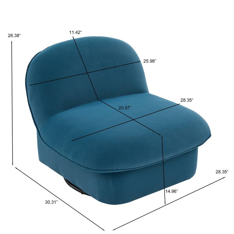Swivel Accent Chair with 360 Degree Metal Base, Velvet Upholstered Pumpkin Chair for Living Room Bedroom