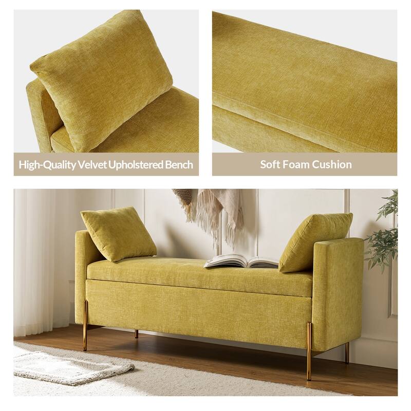 Angelus Upholstered Flip Top Storage Bench withTwo Pillows and Arms by HULALA HOME
