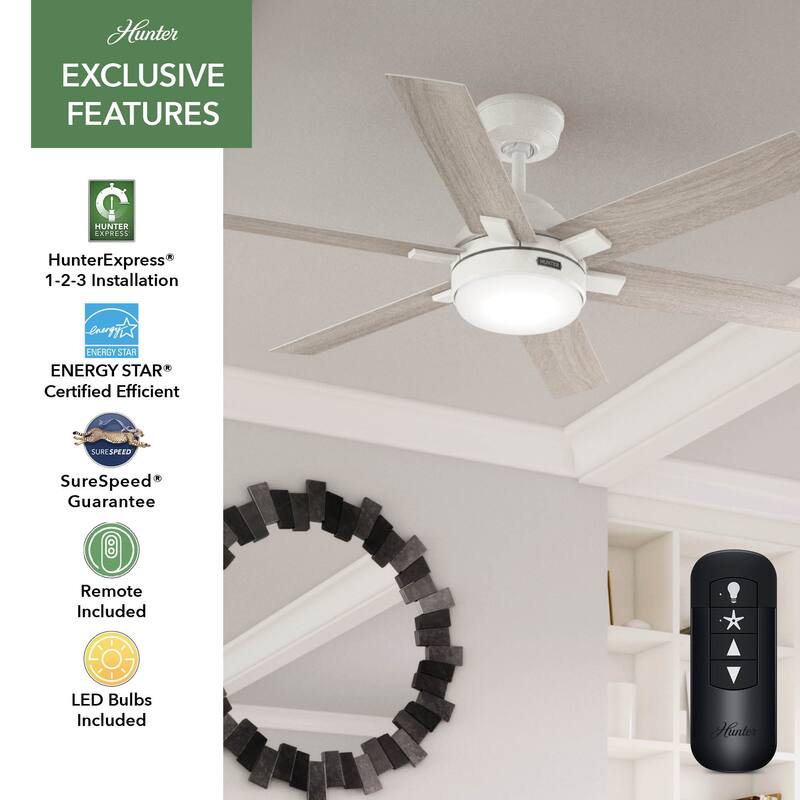 Hunter 52" Georgetown ENERGY STAR® Ceiling Fan w/ LED Light, Remote - Contemporary - Easy Install!