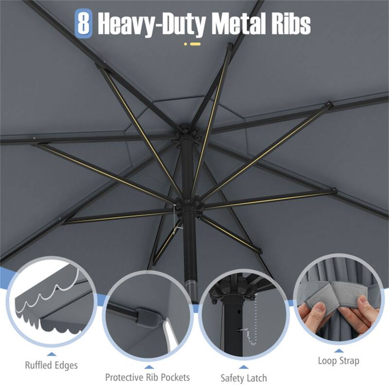Premium 10 Ft Patio Umbrella with Crank Auto Tilt and Ruffled Edges Sun Protection Waterproof Polyester Canopy - 10 x 8.2 ft