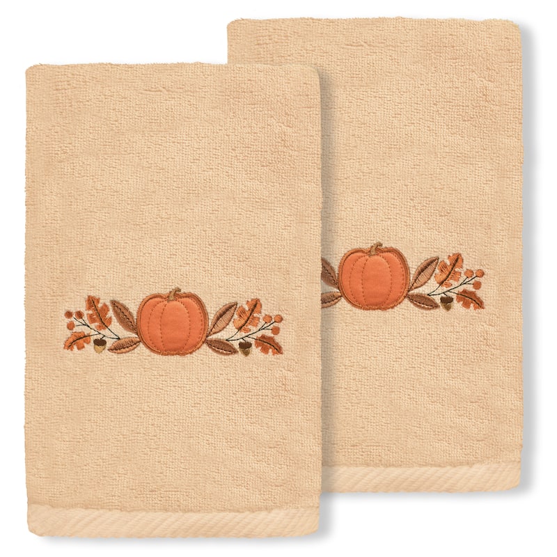 Authentic Hotel and Spa Harvest Bounty - Embroidered Luxury 100% Turkish Cotton Hand Towels (Set of 2) - Sand