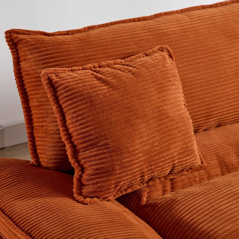 Orange Corduroy Upholstered Sofa Sleeper Loveseat with Pillows 84x32x32 inches