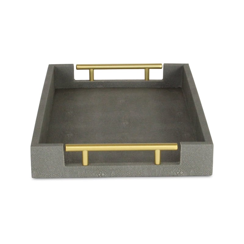 HomeRoots 16" Gray Wood Faux Shagreen Serving Tray With Handles