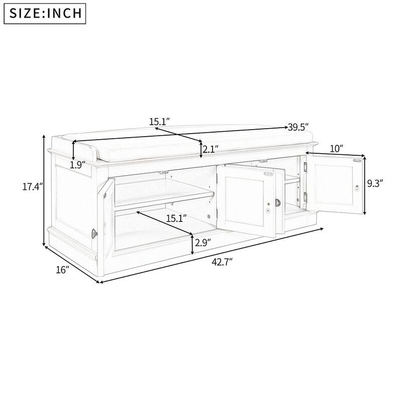 42.70" Modern Versatile Entry Upholstered Storage Bench with 4 Doors, Adjustable Shelves and Shoe Racks