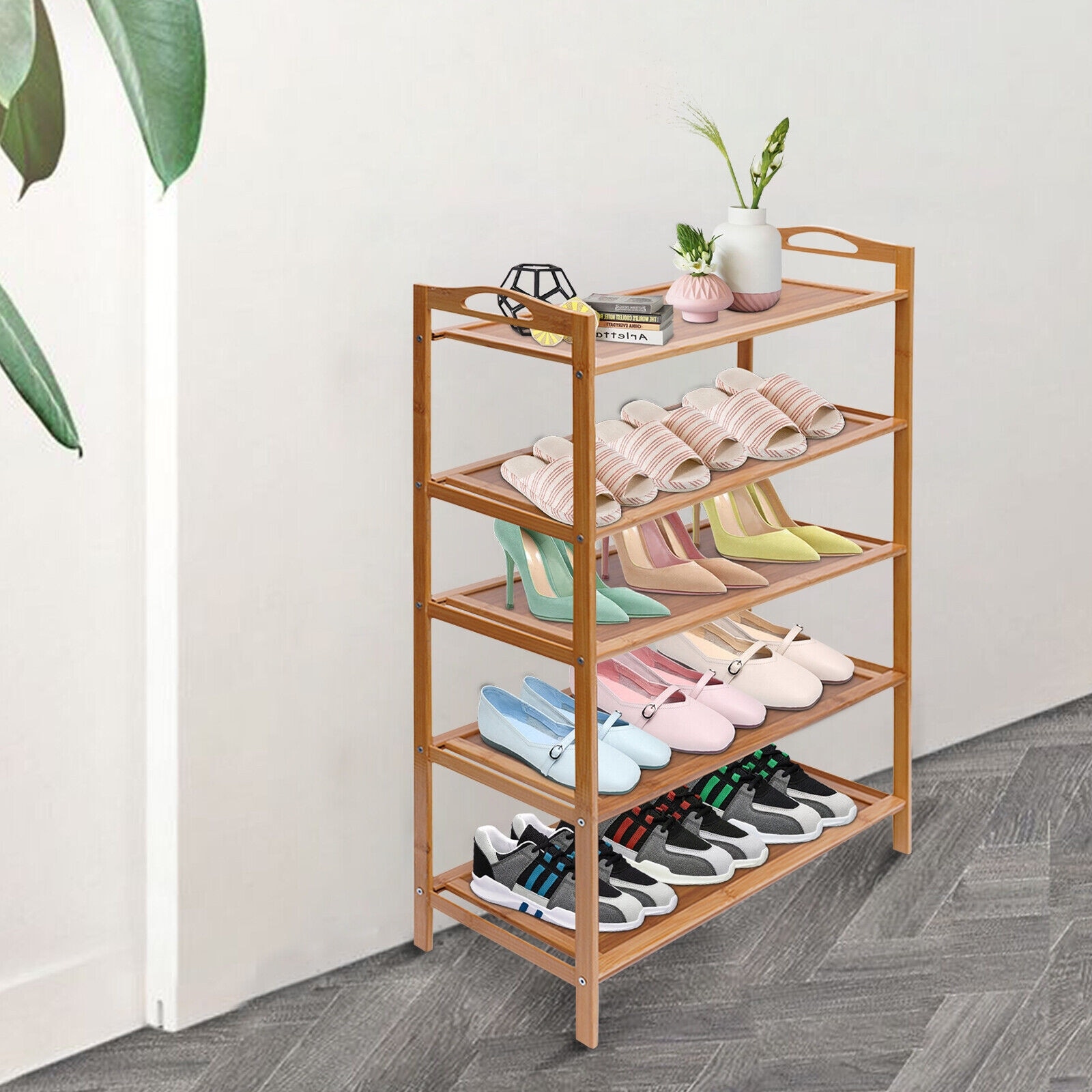 Bamboo Shoe Rack for Closet Entryway, Bamboo Sturdy Shoe Shelf  Storage Organizer, 5/6/7/8/9 Tier Vertical Small Space Large Capacity,  Installation-free, Foldable Shoe Rack (Color : A, Size : 8-layer : Home