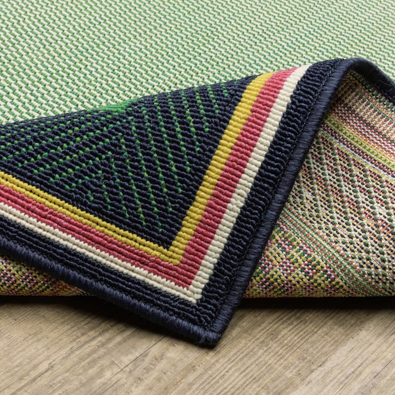 Harlowe Preppy Stripe Border Green/ Navy Area Rug