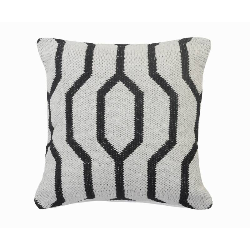 Handwoven Geometric Trellis Square Throw Pillow - 20" - White and Black