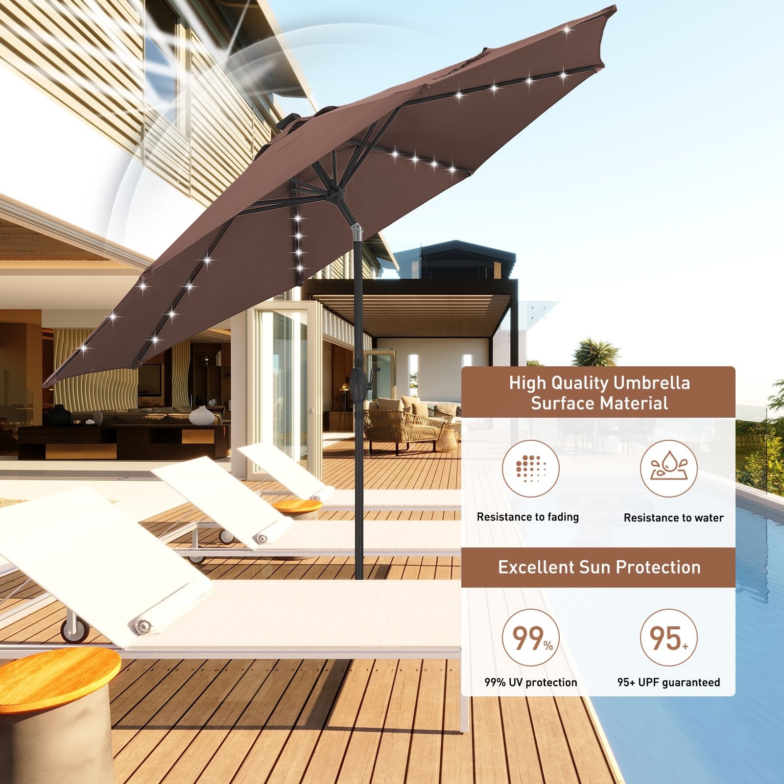 10 patio hanging umbrella sun shade with solar led lights ft Outdoor Powered Lighted 8 Ribs Umbrella Crank & Garden Outside Deck Swimming Pool You can control the opening and closing of the cantilever umbrella effortlessly with the crank handle HOMSHADE 10FT Solar LED Cantilever