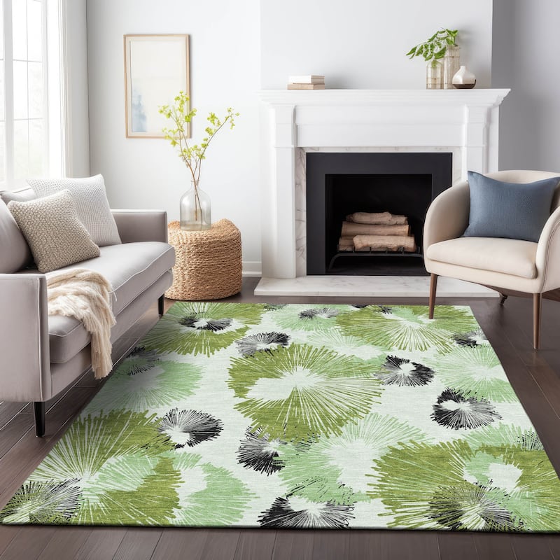Machine Washable Indoor/Outdoor Modern Floral Chantille Rug