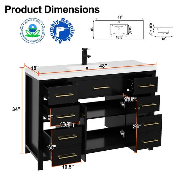 dimension image slide 1 of 12, Modern Bathroom Vanity with Sink & Faucet Storage Cabinet Set