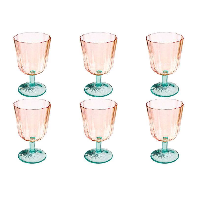 Abode Homewares Simple Scallop Acrylic Wine Glass - Pink & Green - 17 oz - Set of 6 - Pink, Green