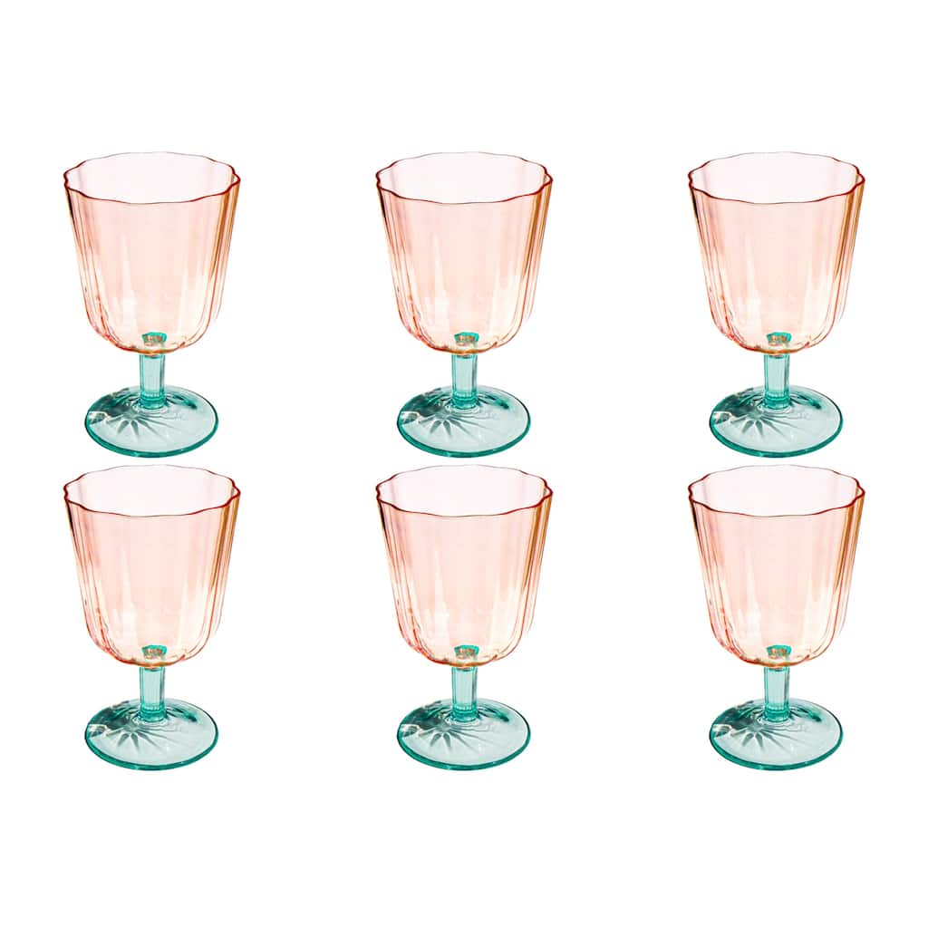 Abode Homewares Simple Scallop Acrylic Wine Glass - Pink & Green - 17 oz - Set of 6