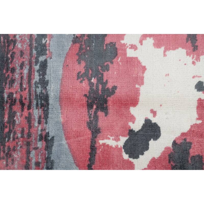Hand Knotted Oriental Viscose Silk Carpet Modern Pictorial Greys & Charcoal Abstract Area Rug - 4' 0'' X 2' 0''