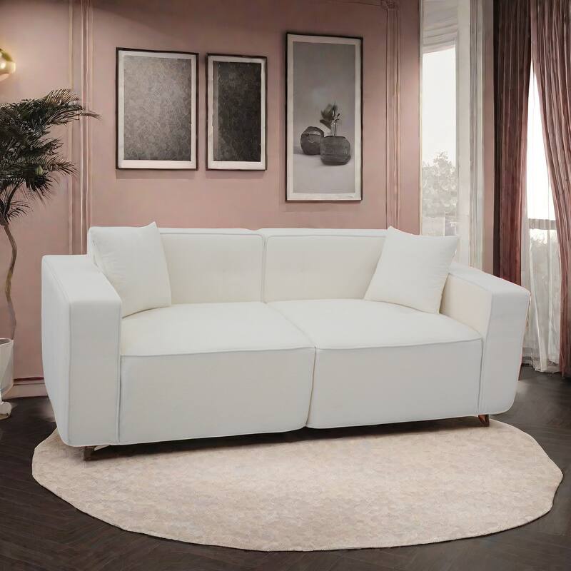 White Fabric 79x35x28 Inch Full Foam Compression Sofa with Ergonomic Design