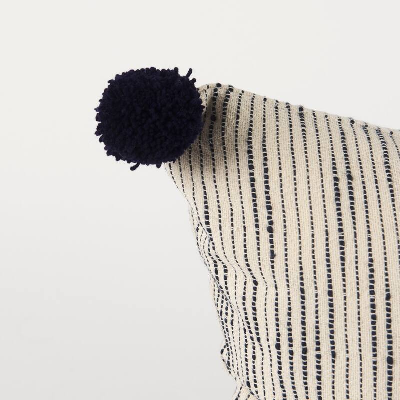 Krystal Cream/Blue Pom Pom Decorative Pillow Cover