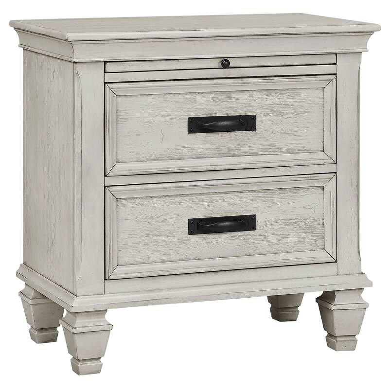 Eli 4 Piece Queen Bedroom Set, Footboard Storage, Rustic White Wood