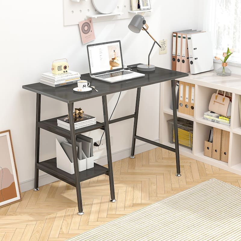 VECELO Small Gaming Computer Desk Home Office Desk with Storage Shelves Writing Table Small computer desk