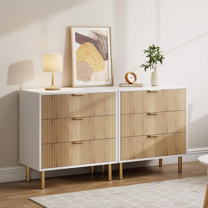 Modern 3 Drawer Dresser for Bedroom, Wood Chest with Gold Handle and Large Drawers for Living Room, Hallway, Entryway