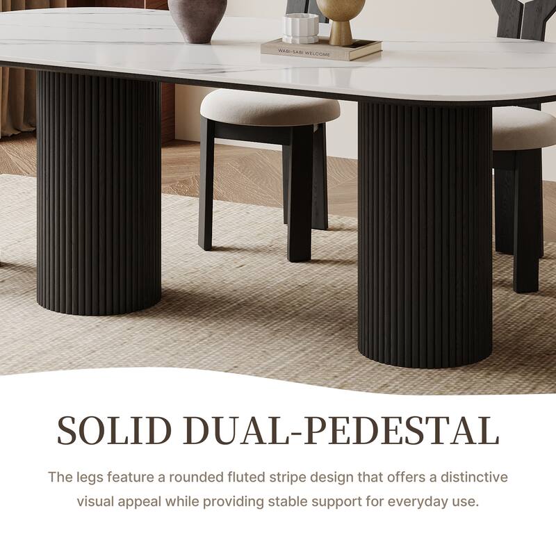 71" Modern Rectangular Dining Table with Stone Table-top, Wood Legs