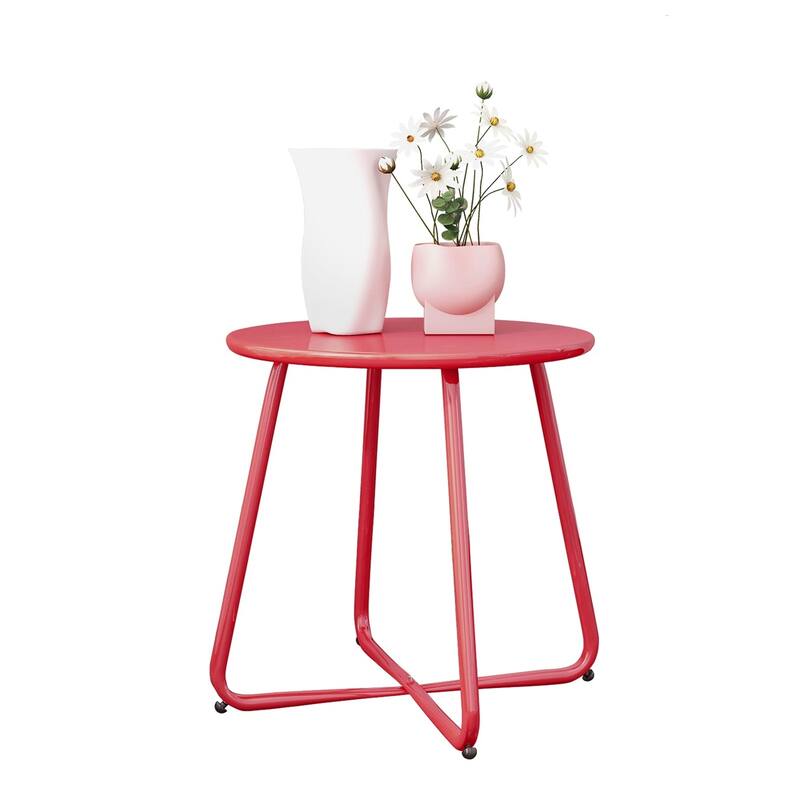 Patio Side Tables for Outside, Small End Table Accent Table Metal Round for Deck Garden Porch Balcony Yard Lawn