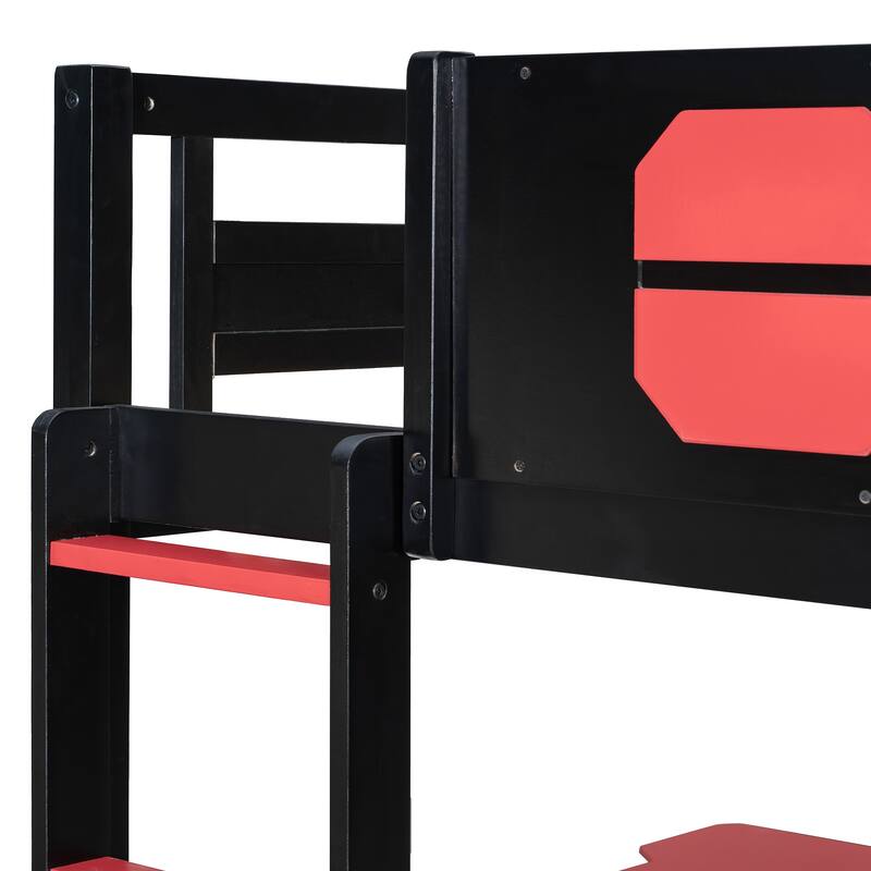 E-sports Inspired Bunk Bed with 2 Built-In Gaming Desks, USB Desktop Ports and Pegboard Organizer, Bunk Frame for Teens Gamer