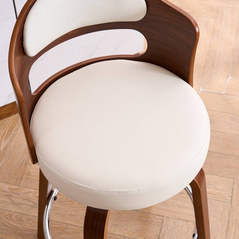FERPIT 26"/30" Faux Leather Swivel Counter Bar Stools with Bentwood Legs (Set of 2)