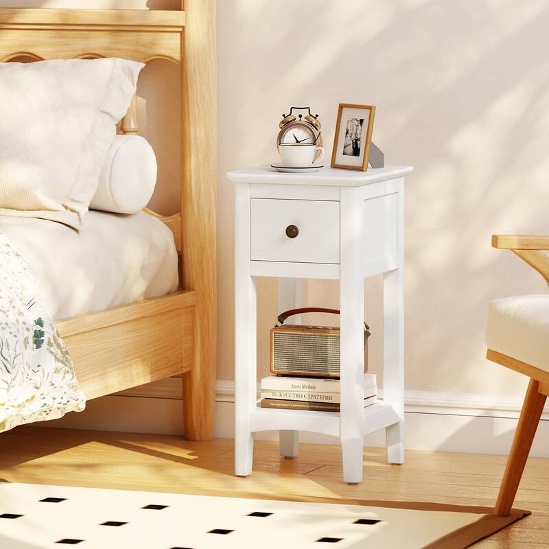 Gymax 2PCS Nightstand 3-Tier Bedside Table w/ Open Storage Shelf &