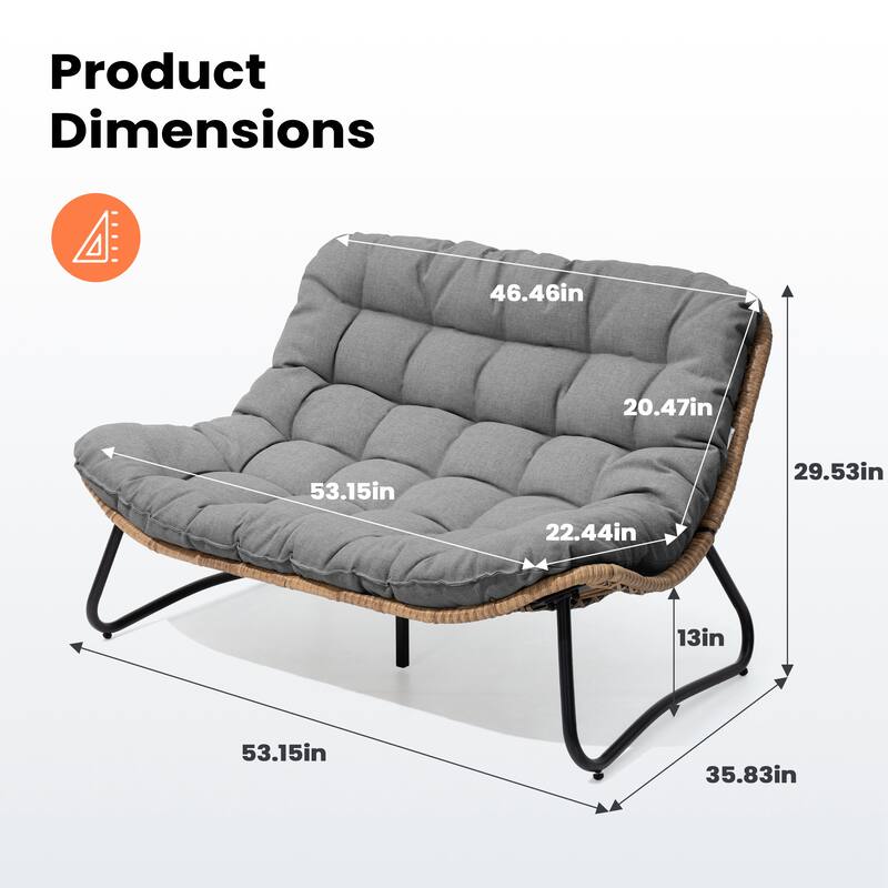 Double Papasan PE Rattan Chair Loveseat with Cushion For Indoor Outdoor