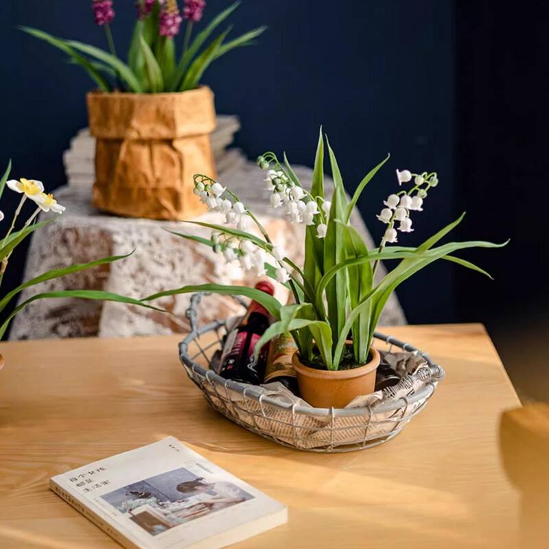 RusticReach Faux Lily of the Valley in Brown Pot - White