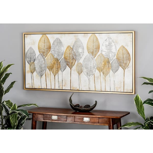 CosmoLiving by Cosmopolitan Canvas Leaf Framed Wall Art with Silver ...