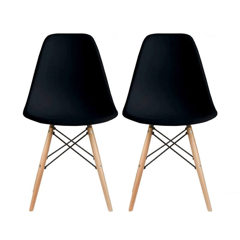 Set of 2 Mid-Century Modern Dining Chairs Armless Plastic Shell Seat with Natural WoodenEiffel Leg Base, Orange