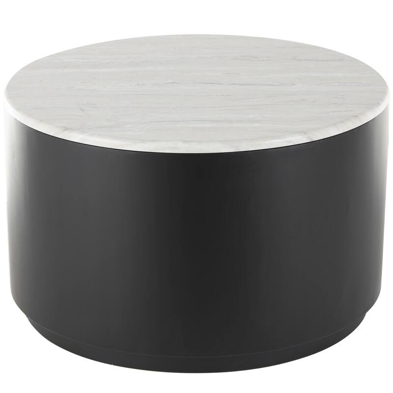 Metal Pedestal Accent Table with Faux White Marble Top - Black - Roche River Decor - Black - 28"W,17"H