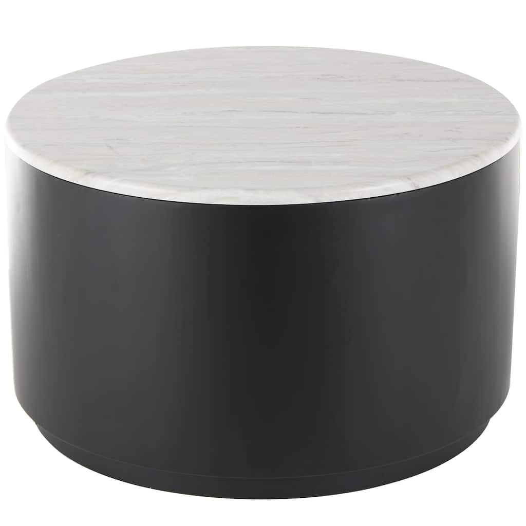 Metal Pedestal Accent Table with Faux White Marble Top - Black - Roche River Decor