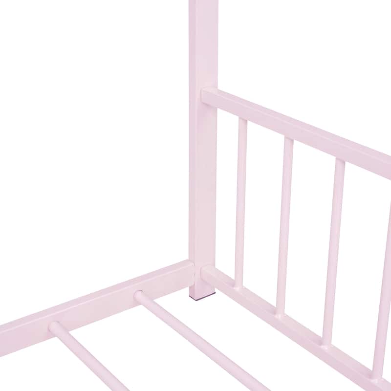 Metal House Bed with Roof, Fence, and Back