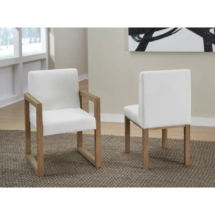 Seabourne Modern Upholstered Dining Side Chair & Arm Chair in White Pearl & Bisque