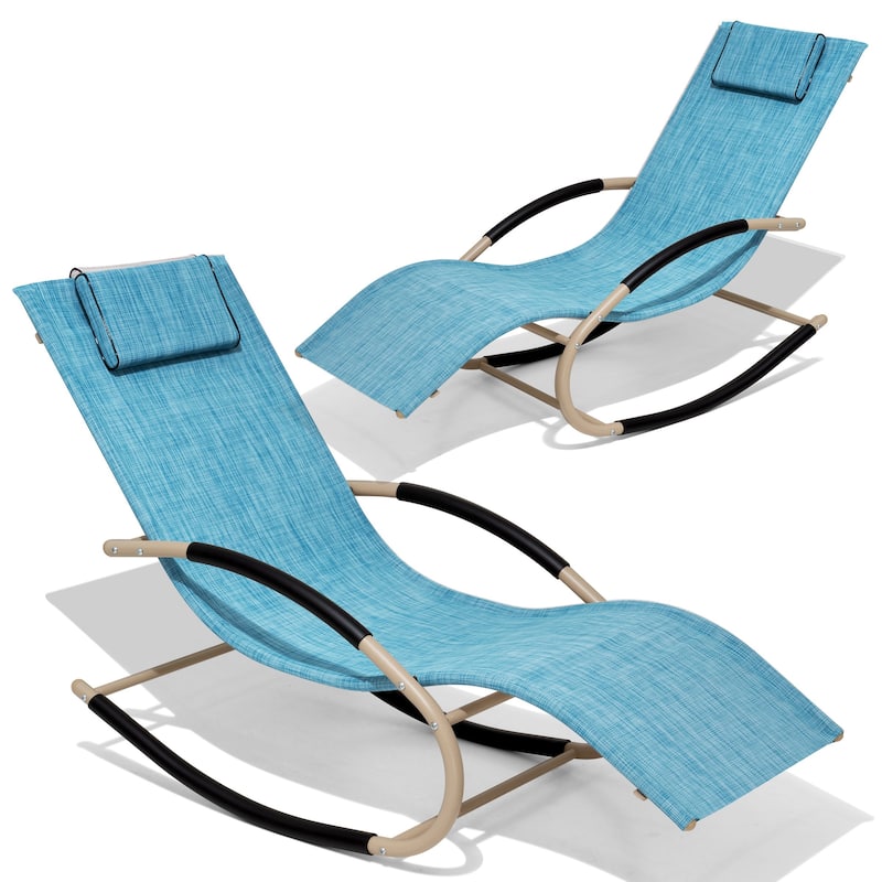 Outdoor Patio Rocking Chairs Curved Rocker Chaise Lounge Chairs (Set of ...