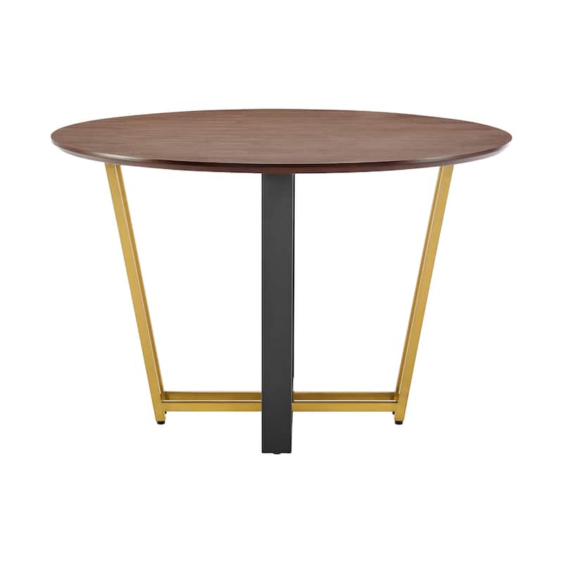 Joana 48 Inch Walnut and Black Steel Round Dining Table