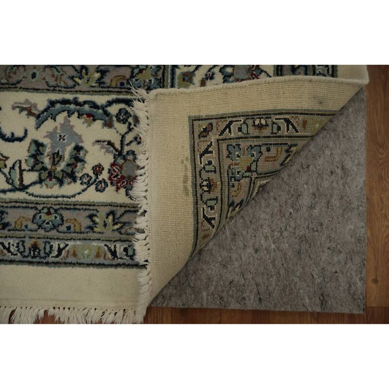 Hand Knotted Oriental 100% Wool Carpet Traditional Floral Beige & Ivories Kashan Area Rug - 11' 10'' X 9' 1''