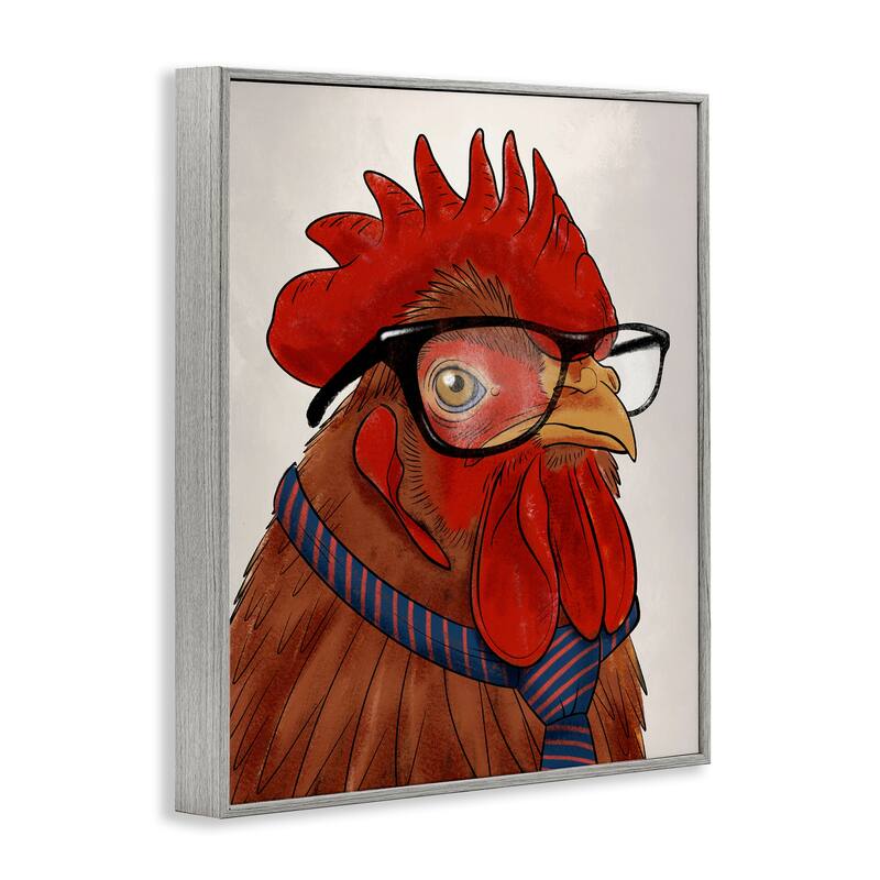 Stupell Trendy Rooster with Tie Framed Giclee Art Design By Marcus Prime
