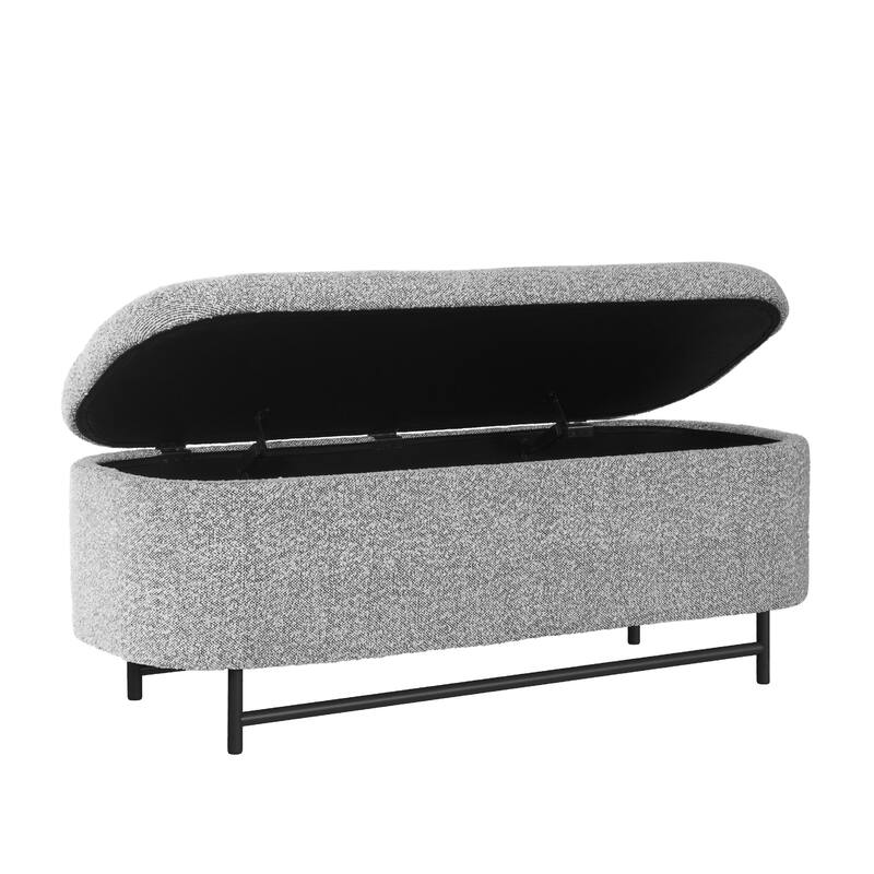 Pat Storage Bench Ottoman, Gray Yarn Cream Boucle, Black Metal 46 Inch