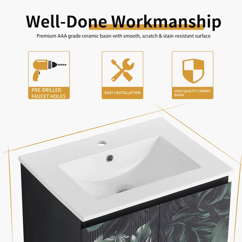 Bathroom Vanity With Sink In 24/30 Inch, Floating Bathroom Vanity with Soft Close Door