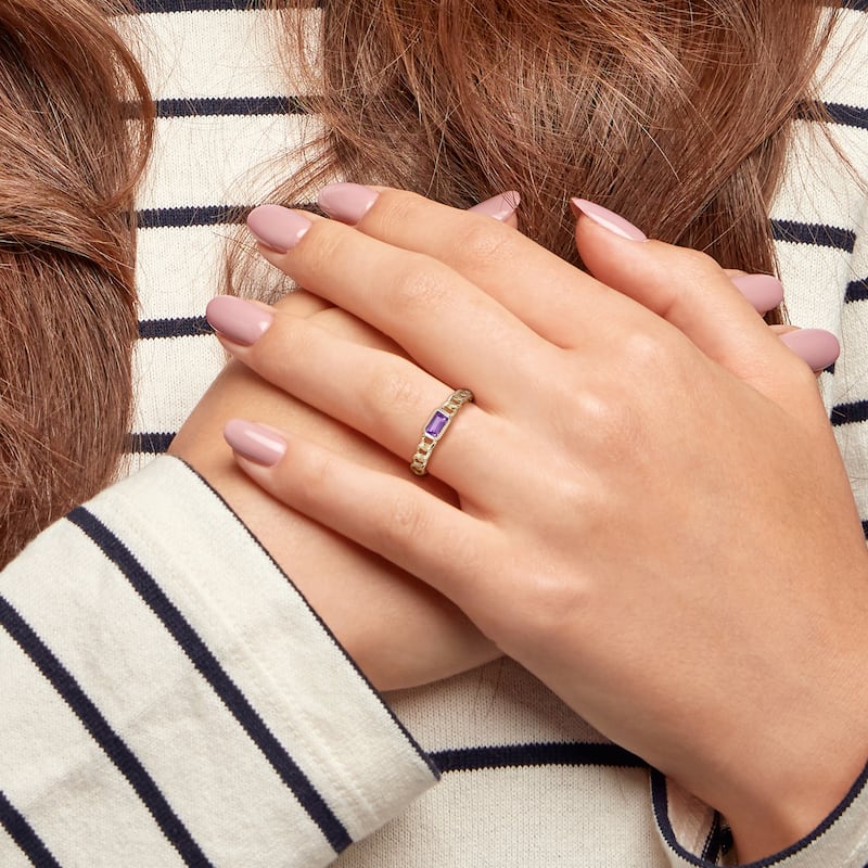 Miadora 10k Yellow Gold Amethyst Stackable Link Ring
