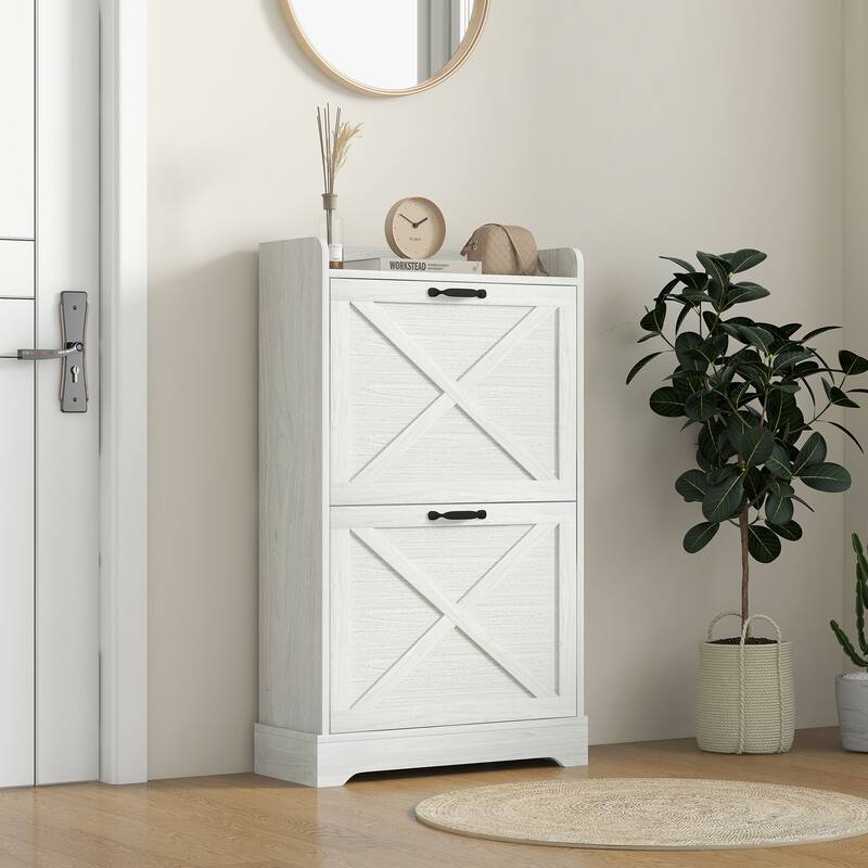 Entryway Hidden Shoe Storage Cabinet with Adjustable Shelves, Rustic Design, and Anti-Tip Feature, for Porch and Hallway