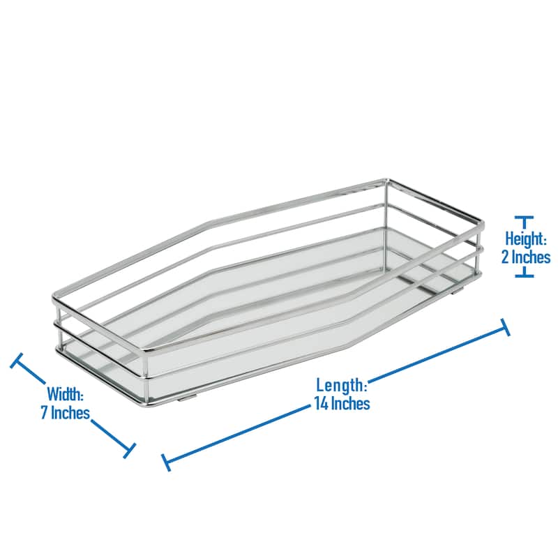 Home Details Double Rail Vanity Mirror Tray 14x7 - Chrome - Silver - 14"x 7"x 2.1"
